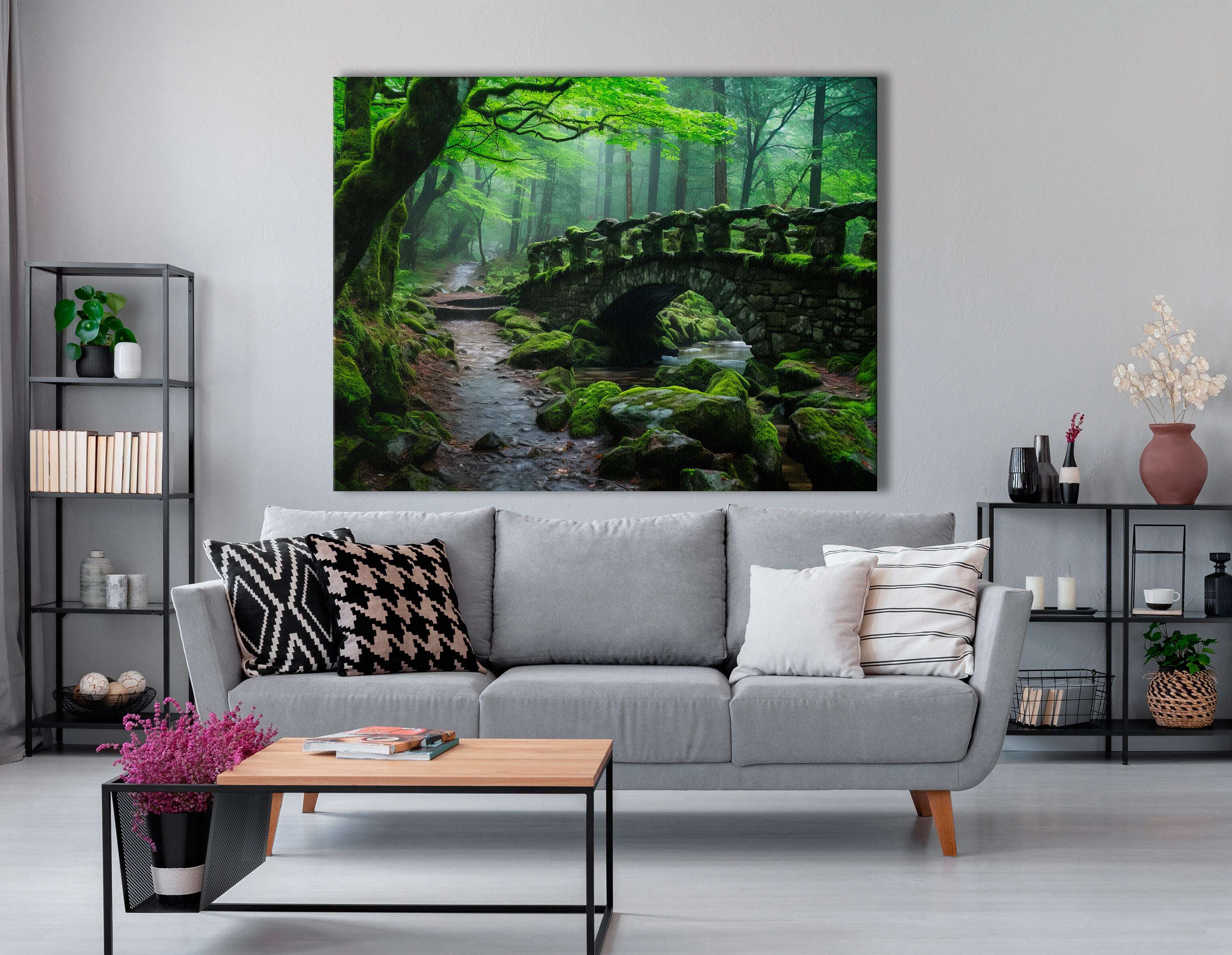 Ancient Stone Bridge in Thick Forest - Canvas Print - Artoholica Ready to Hang Canvas Print