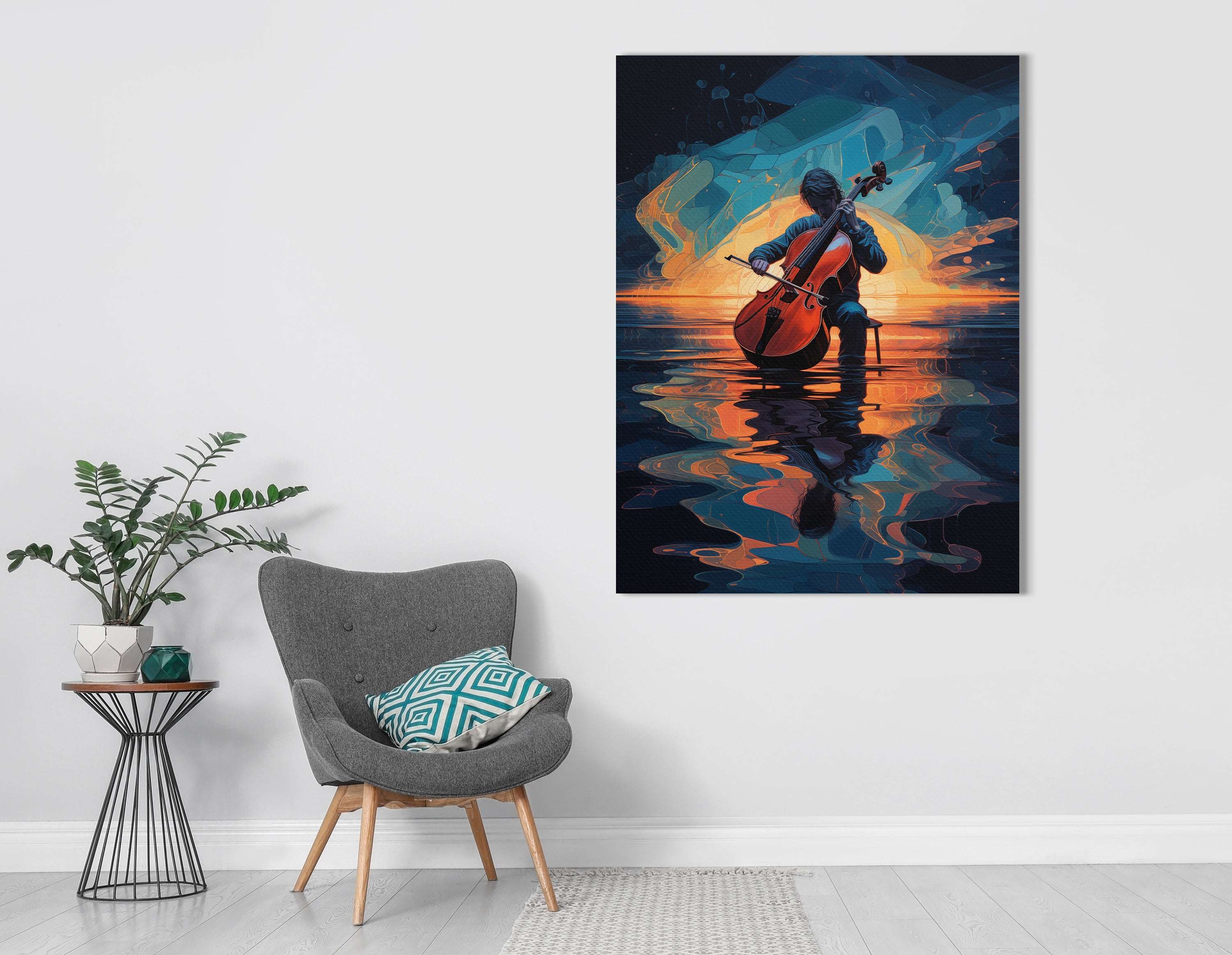 Cellist in Flow of Music - Canvas Print - Artoholica Ready to Hang Canvas Print