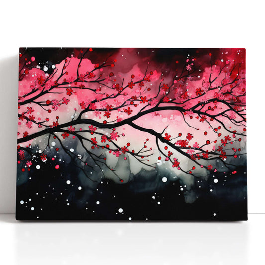 Cherry Blossom Tree Branch in Snow - Canvas Print - Artoholica Ready to Hang Canvas Print