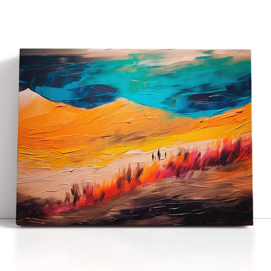 Desert Landscape in Dark Amber and Turquoise - Canvas Print - Artoholica Ready to Hang Canvas Print