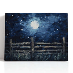Full Moon Over Wooden Fence - Canvas Print - Artoholica Ready to Hang Canvas Print