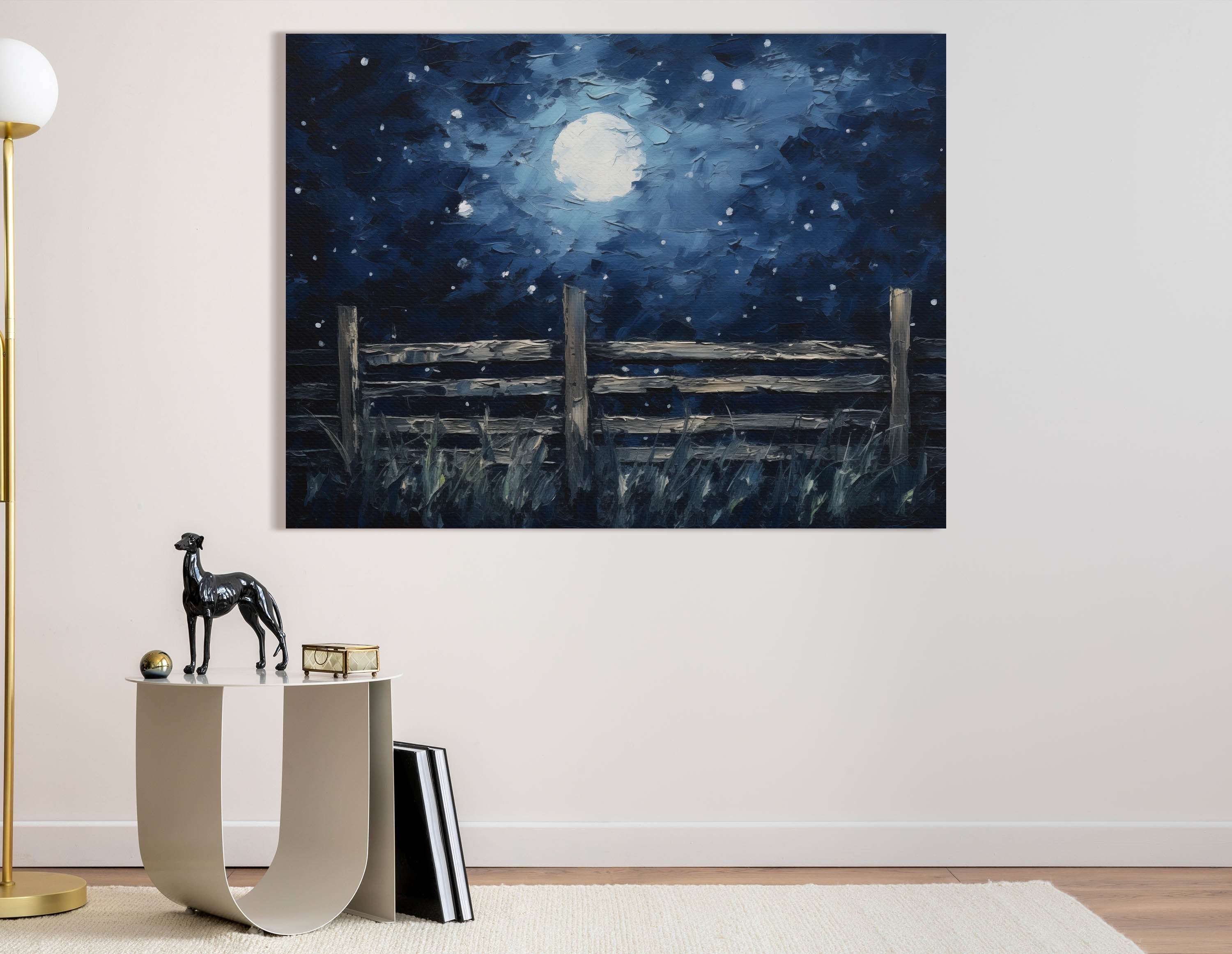 Full Moon Over Wooden Fence - Canvas Print - Artoholica Ready to Hang Canvas Print