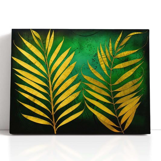 Gold Tropical Palm Leaves on Green - Canvas Print - Artoholica Ready to Hang Canvas Print