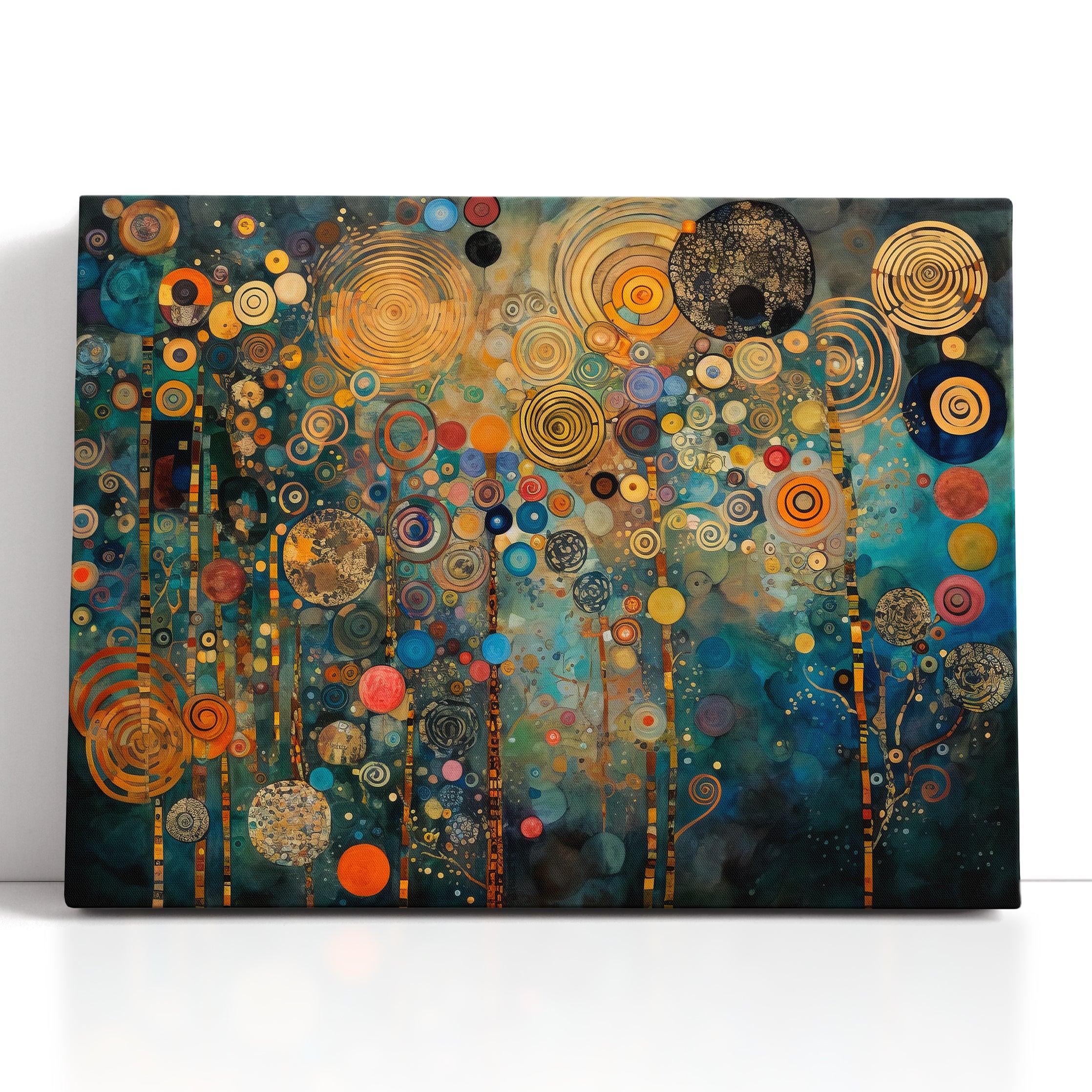 Gustav Klimt-Inspired Blue and Golden Circles - Canvas Print - Artoholica Ready to Hang Canvas Print