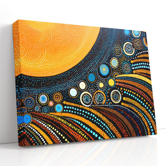 Kinetic Patterns in Aboriginal Dot Art of Sun - Canvas Print - Artoholica Ready to Hang Canvas Print