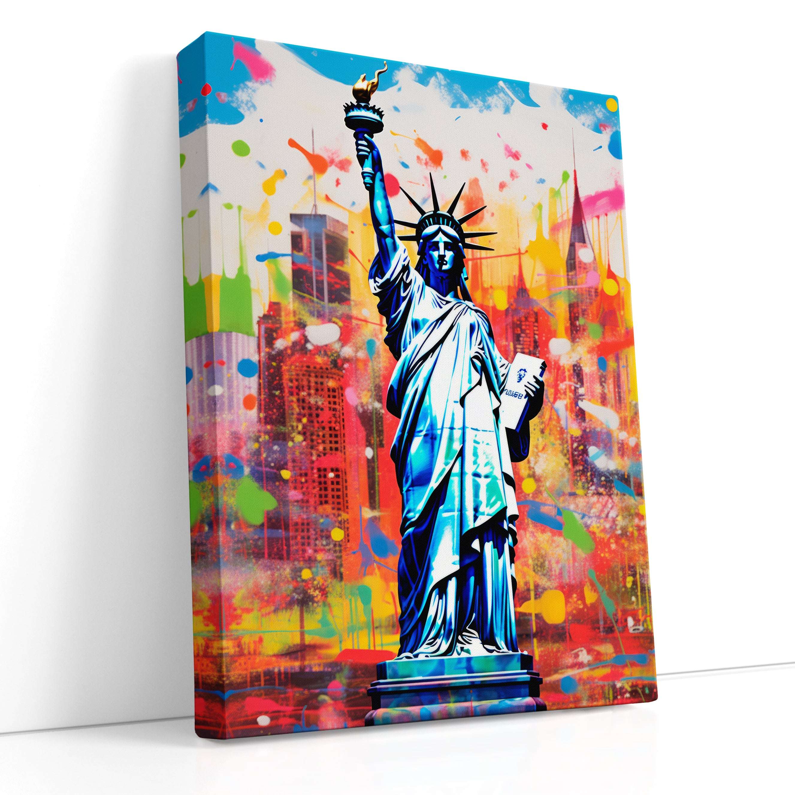 Lady Liberty's Colorful Embrace in Vibrant New York - Canvas Print - Artoholica Ready to Hang Canvas Print