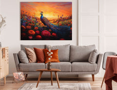 Majestic Peacock in Sunset Fields - Canvas Print - Artoholica Ready to Hang Canvas Print