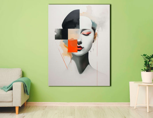 Minimalistic Woman Portrait with Cubic Elements - Canvas Print - Artoholica Ready to Hang Canvas Print