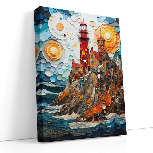 Mosaic Red Lighthouse - Canvas Print - Artoholica Ready to Hang Canvas Print