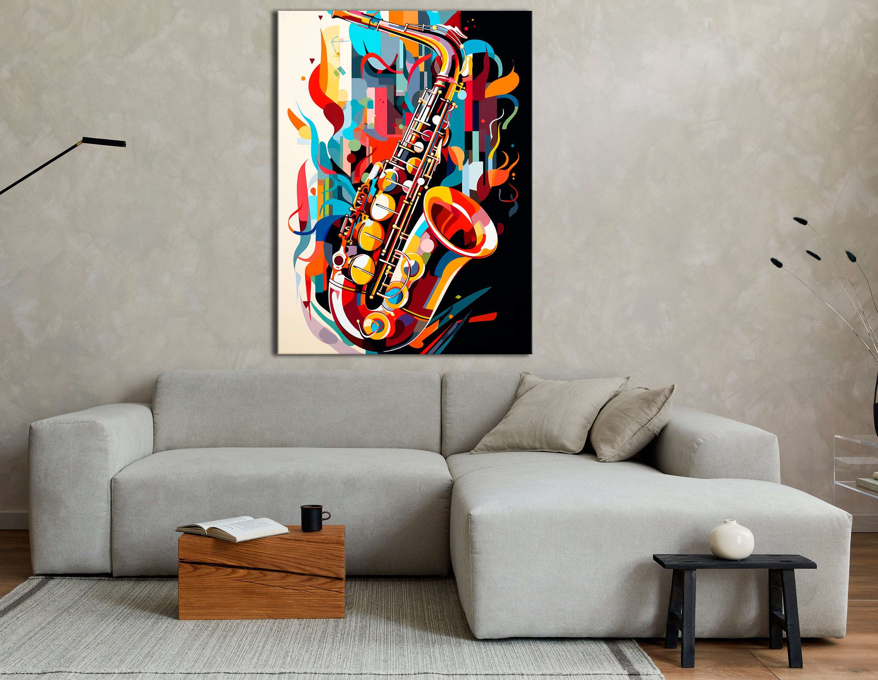 Saxophone in Modern Geometric Abstraction - Canvas Print - Artoholica Ready to Hang Canvas Print