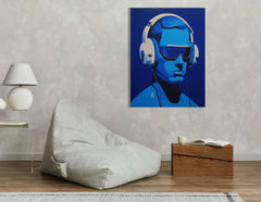Surreal Figure in Headphones on Blue - Canvas Print - Artoholica Ready to Hang Canvas Print