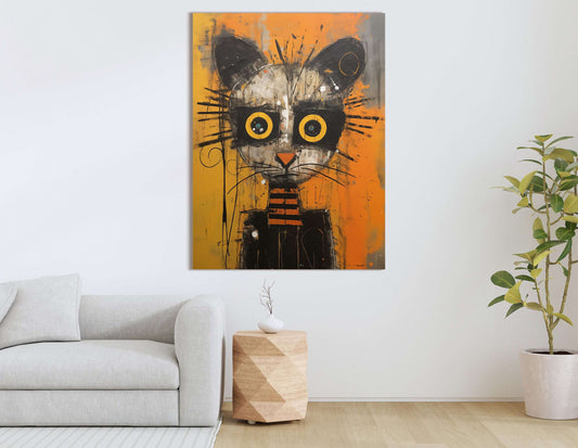 Whimsical Feline with Vibrant Yellow Accents - Canvas Print - Artoholica Ready to Hang Canvas Print