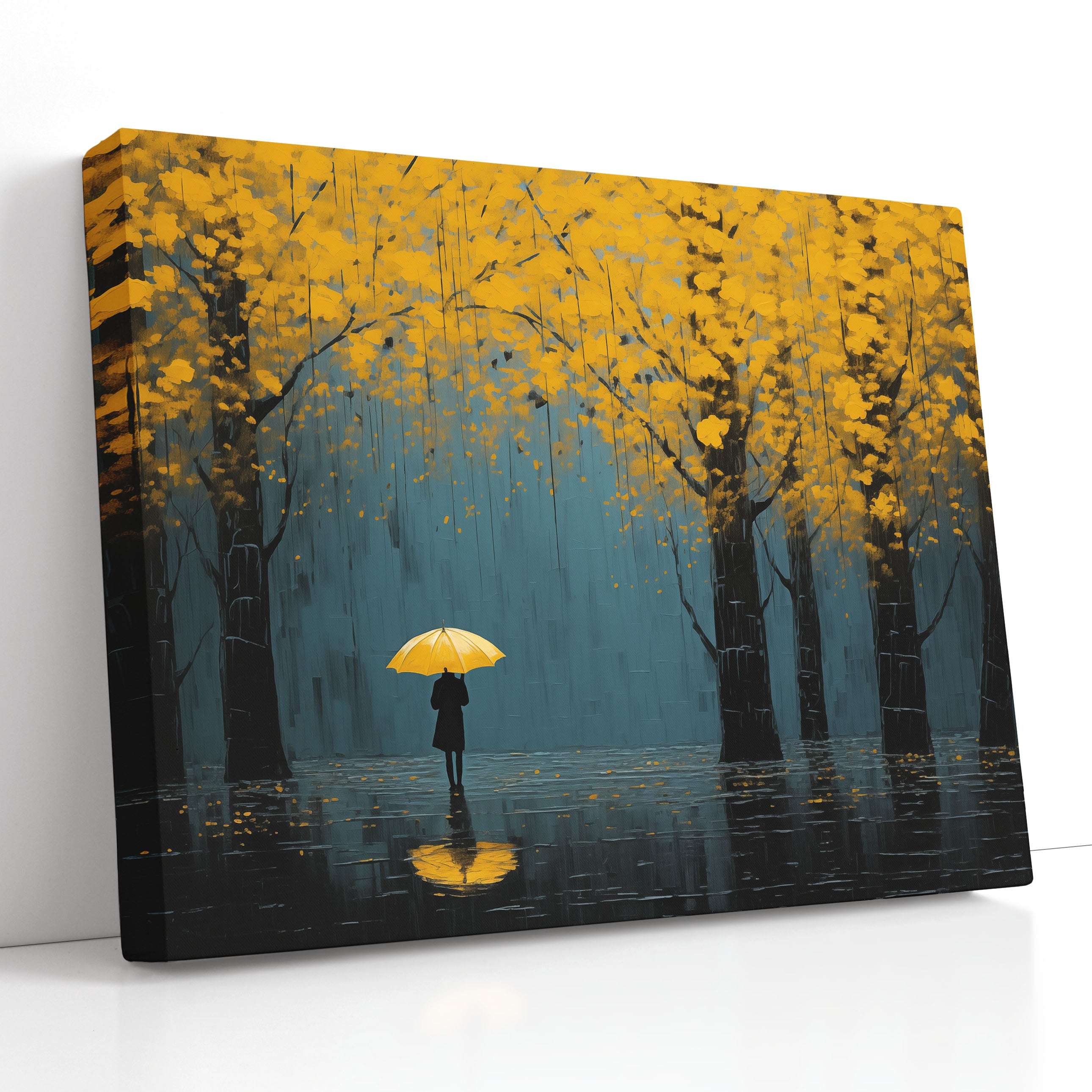 Yellow Umbrella in Rain - Canvas Print - Artoholica Ready to Hang Canvas Print