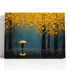 Yellow Umbrella in Rain - Canvas Print - Artoholica Ready to Hang Canvas Print